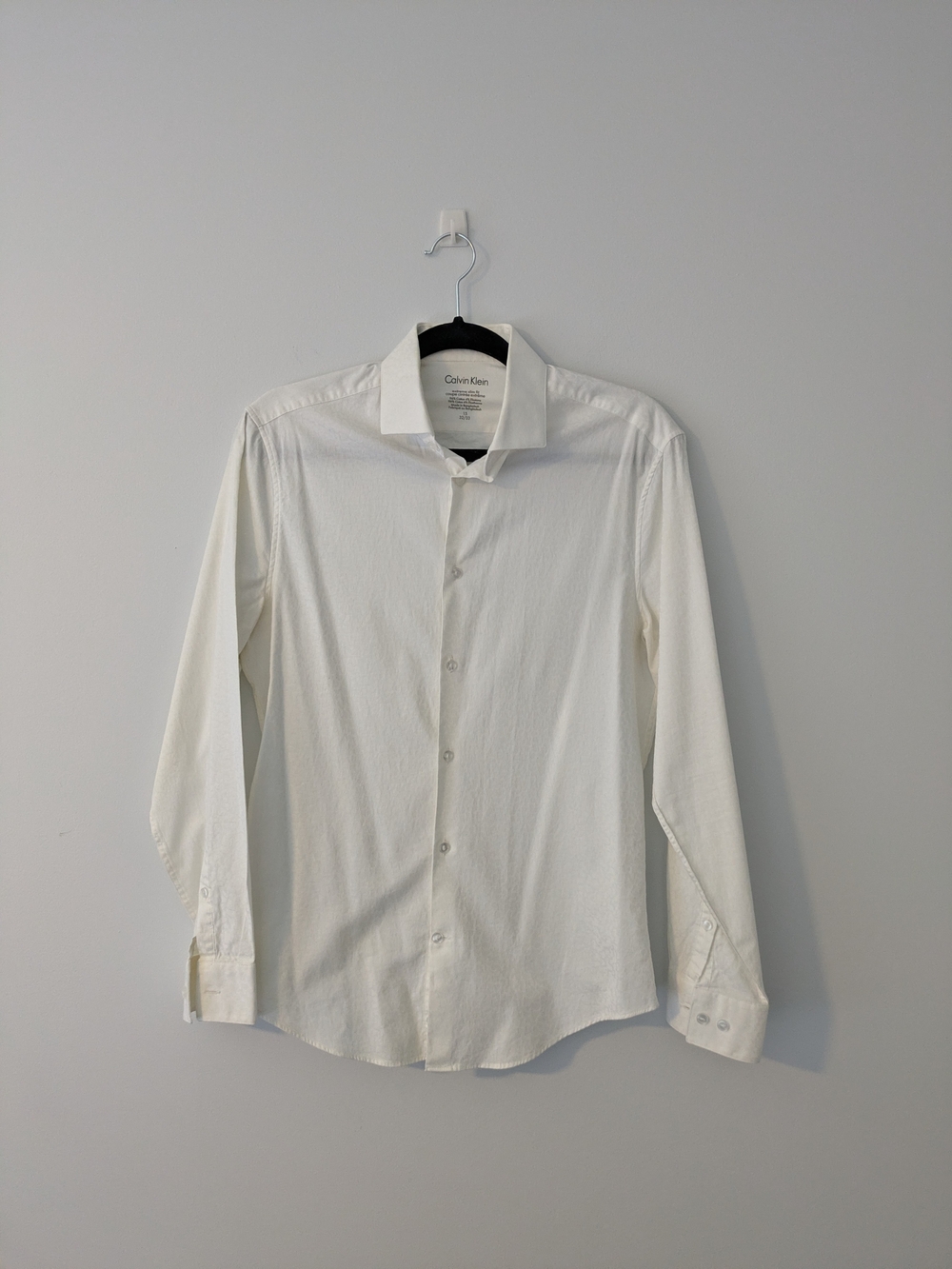 Calvin Klein Men's Off-White Long-Sleeve Dress Shirt